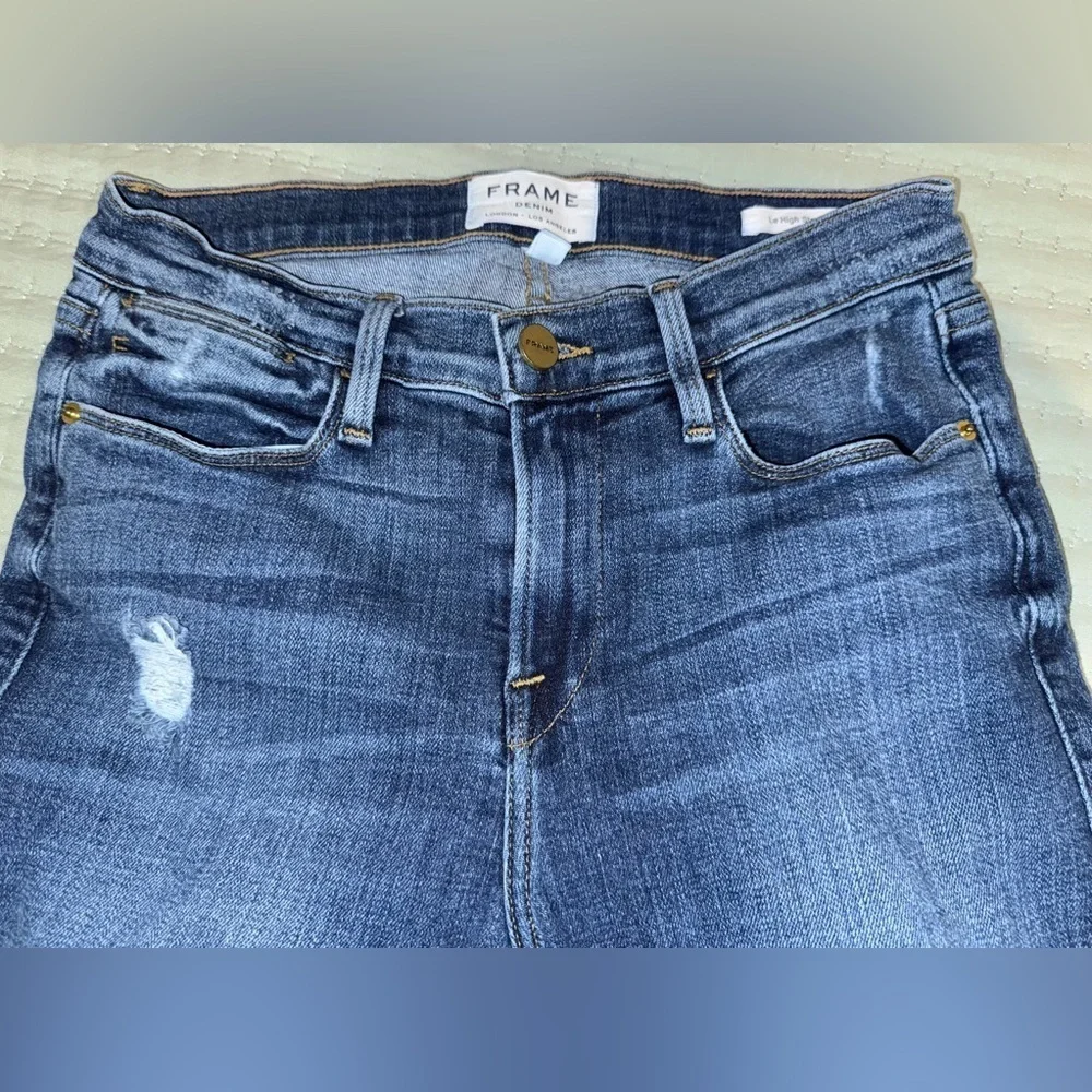Frame Denim Le High Straight Stagger Raw Hem Jeans in Orlena. Size 26 VGUC - Picture 14 of 15